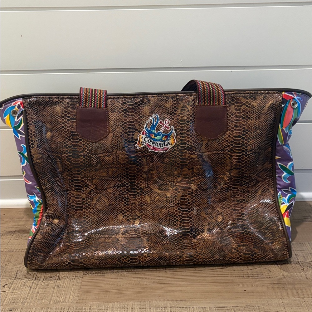 Consuela Snakeskin and Multicolor Tote Bag